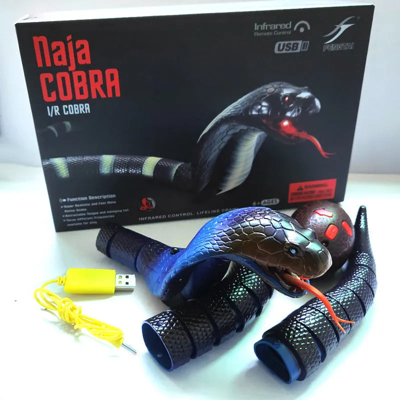 Smart sensing electronic snake cat toy with USB charging cable and realistic cobra design