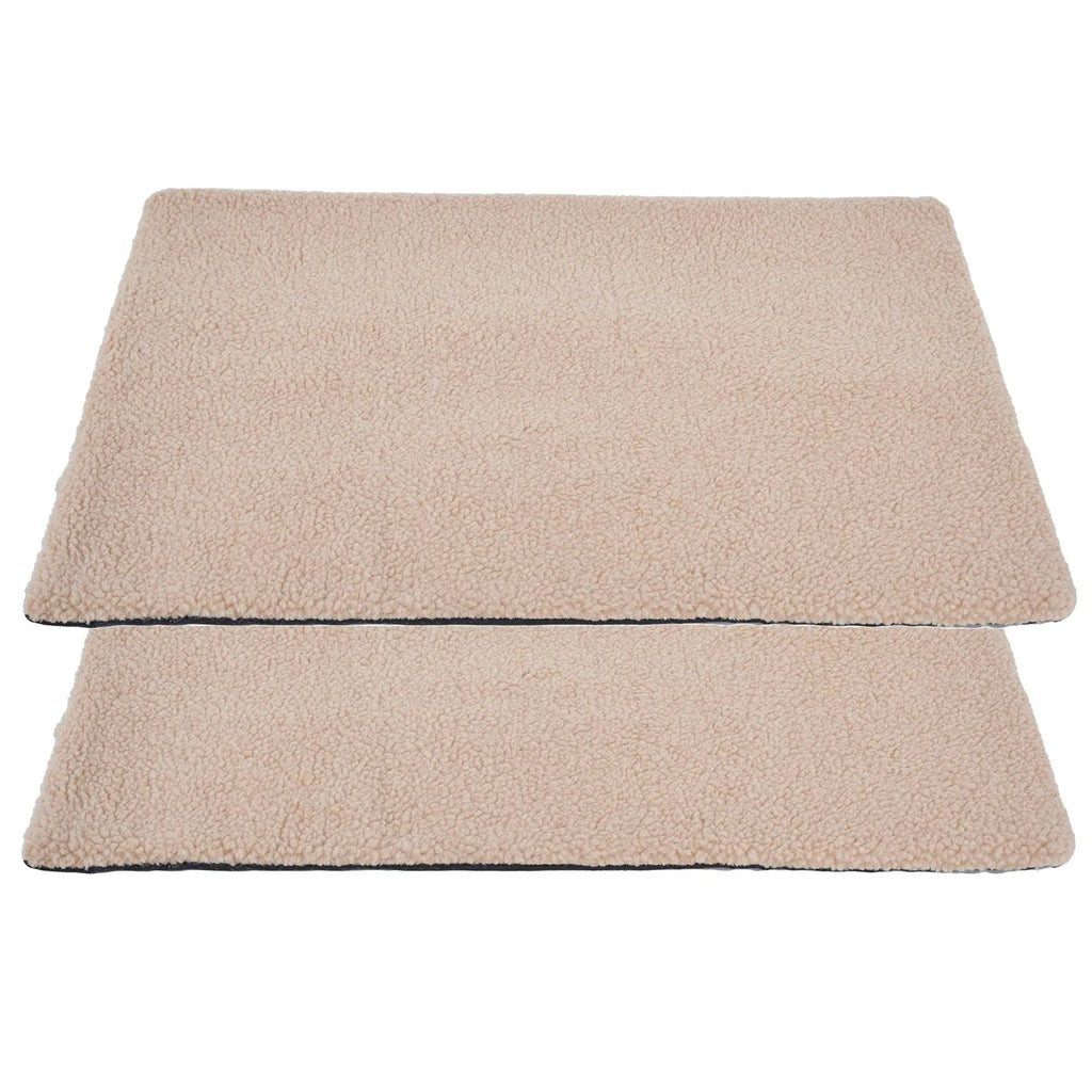 Self heating pet pad for cats in plush material showing size options and colour variations