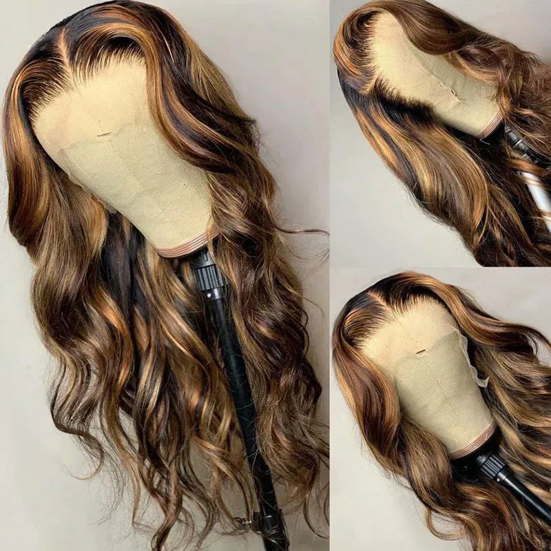 Real human hair front lace wig P4 27 piano colour fully hand-woven for ladies