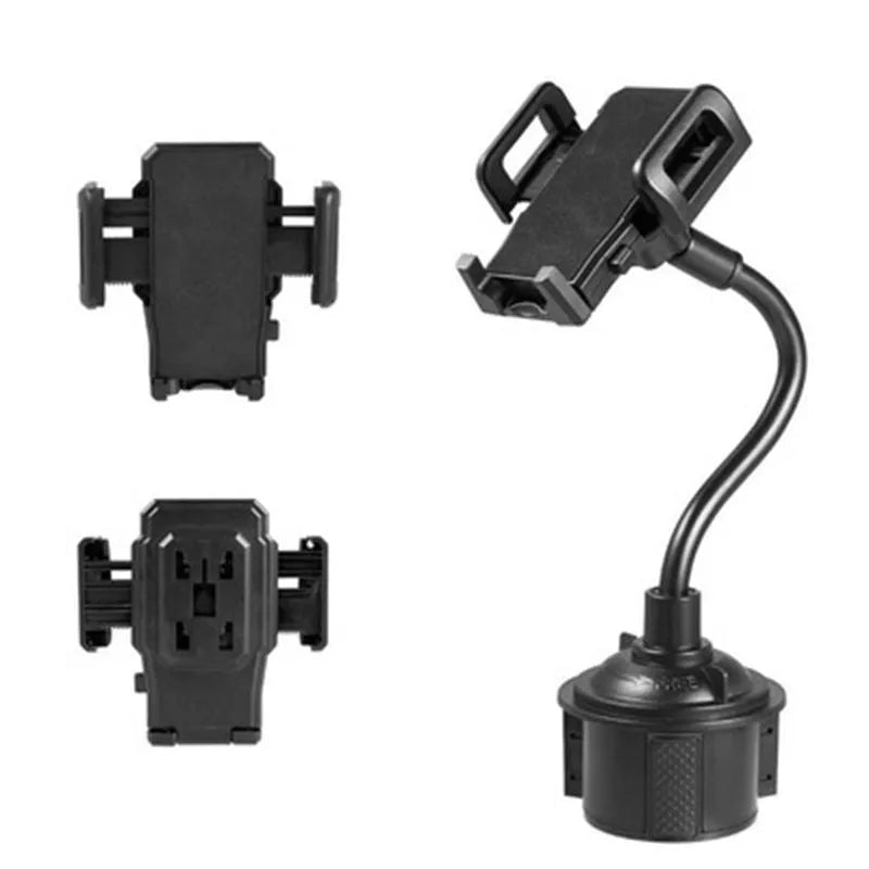 Black universal car phone mount bracket with adjustable side handles shown mounted on a car vent