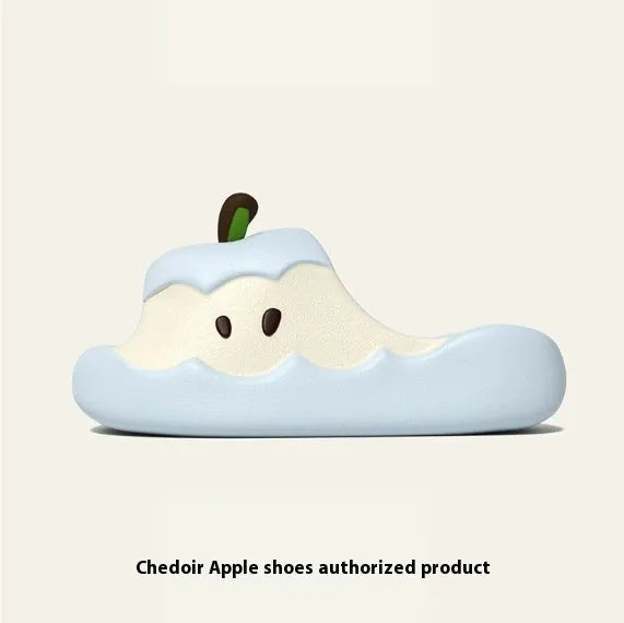 Cartoon-themed EVA flip flop sandals with fruit designs in light blue, suitable for couple and family wear.