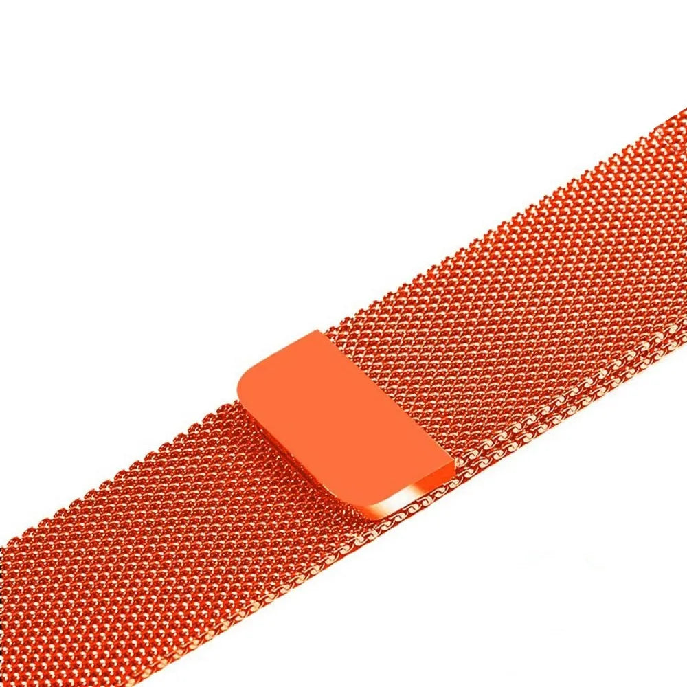 Stainless steel watch strap in silver, shown next to black, gold, and rose gold colour options.