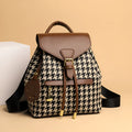 Houndstooth women's medium backpack Ostrich with Khaki contrast colour PU cover opening with car stitching