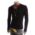 British style men's V-neck cotton Henley T-shirt in solid colour front view