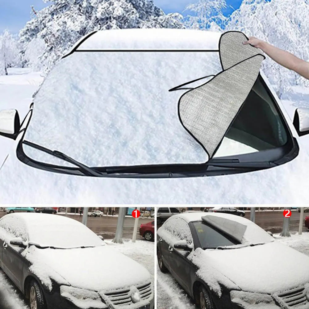 Car snow protection front gear cover in 130x70cm size with aluminum fabric and lanyard installation system