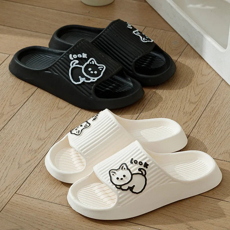 Cat-shaped thick platform EVA slippers in various colours on a non-slip sole