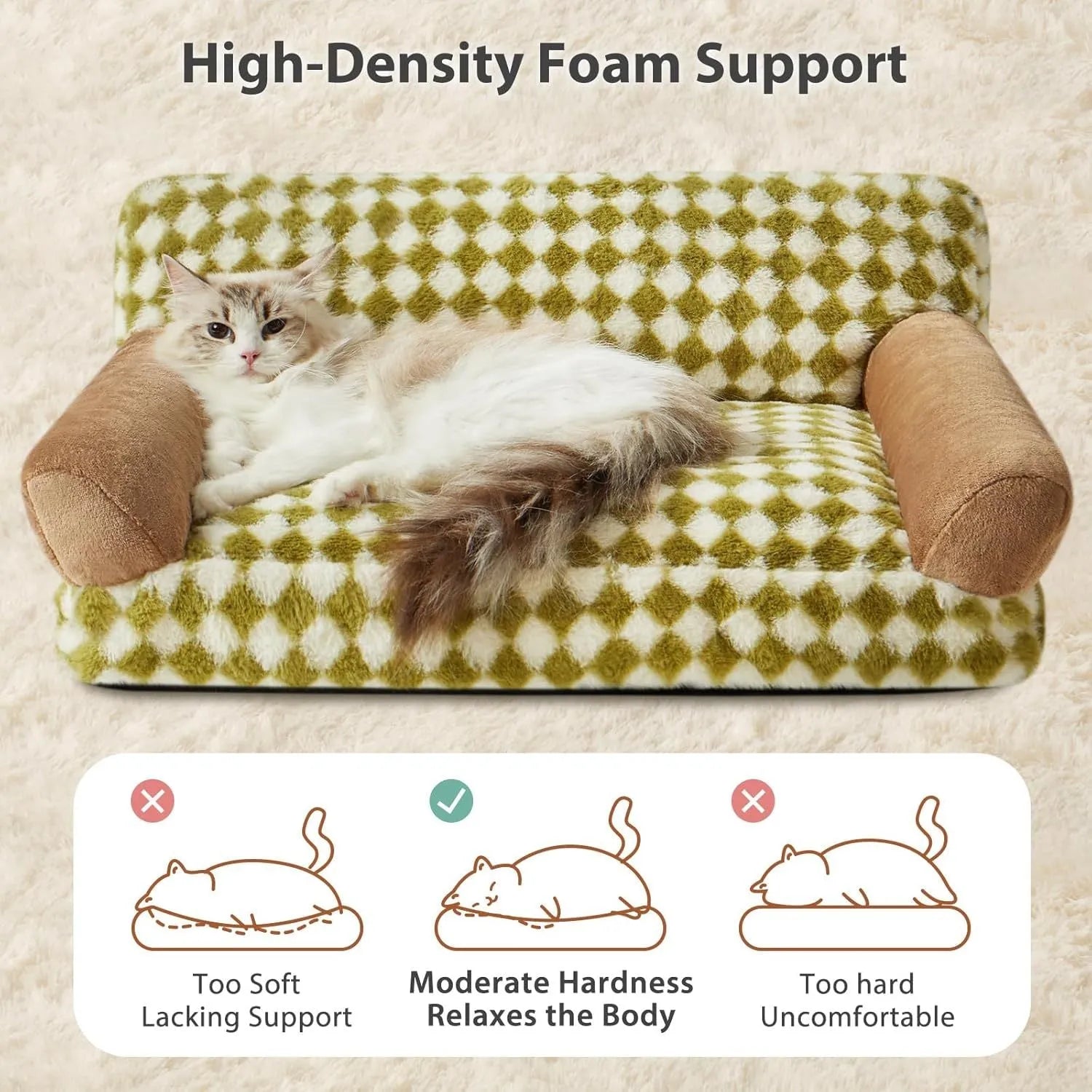 Checkered pattern pet sofa bed for small dog or cat with removable cover