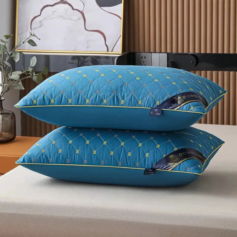 Polyester chemical fibre pillow in blue, available in 48x74cm and 42x70cm sizes with varying fill weights.