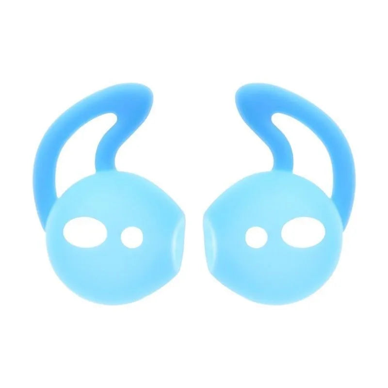 Set of silicone earplug sleeves for Apple AirPods in black, blue, red, transparent, and white colours.