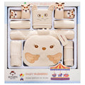 Beige 100% cotton baby cardigan suit set with cartoon animal prints for newborns.