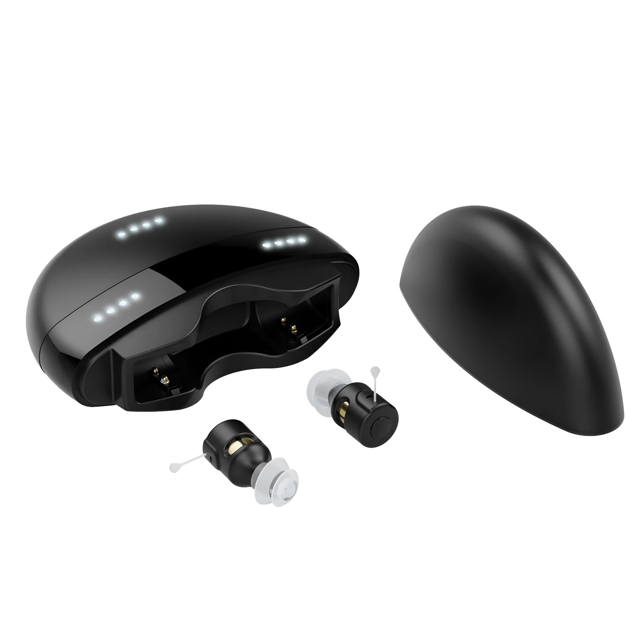 Within-the-ear rechargeable digital voice amplifier for elderly in black ABS finish with compact design