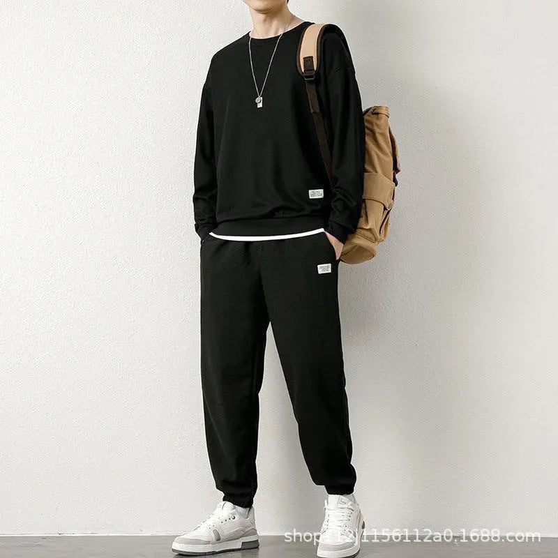 Long-sleeved waffle tracksuit set in nine colours, sizes L to 5XL, chemical fibre blend.