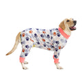 Cotton four-legged dog jumpsuit with colourful print pattern on small dog