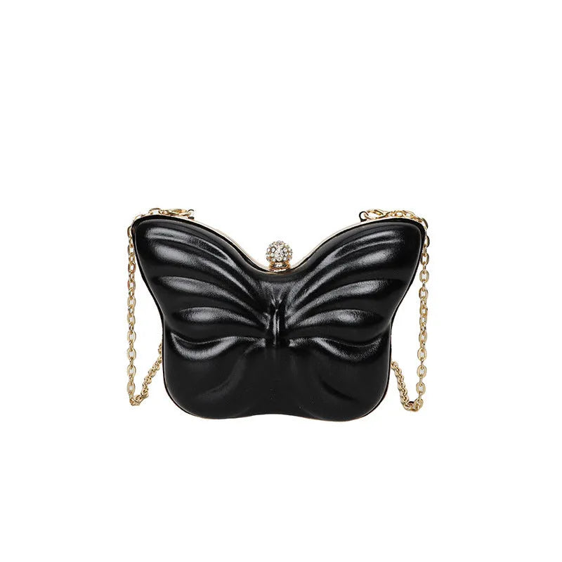 Women's cute butterfly chain crossbody bag in PU leather with sandwich pocket, available in black, purple, silver