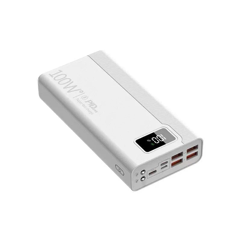Large capacity power bank in black or white with fast charging support, multiple capacity options