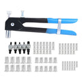 Alloy steel manual hand riveter gun with components from an 86-piece or 106-piece nut set.