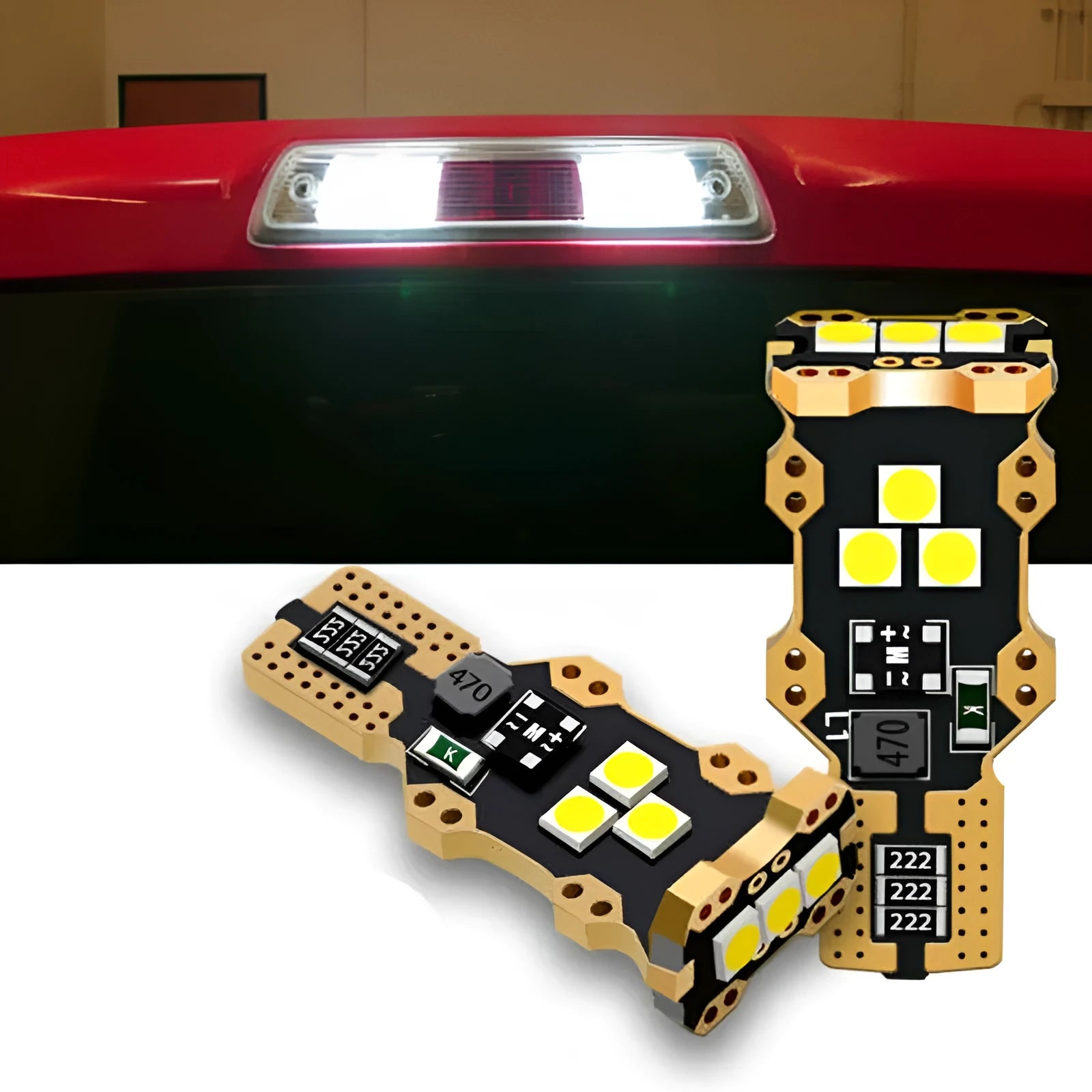 T15 automotive reverse light bulb with white PVC construction