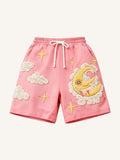 Retro plus size loose sports knee length shorts in pink and green, sizes M to 3XL