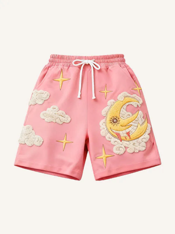 Retro plus size loose sports knee length shorts in pink and green, sizes M to 3XL