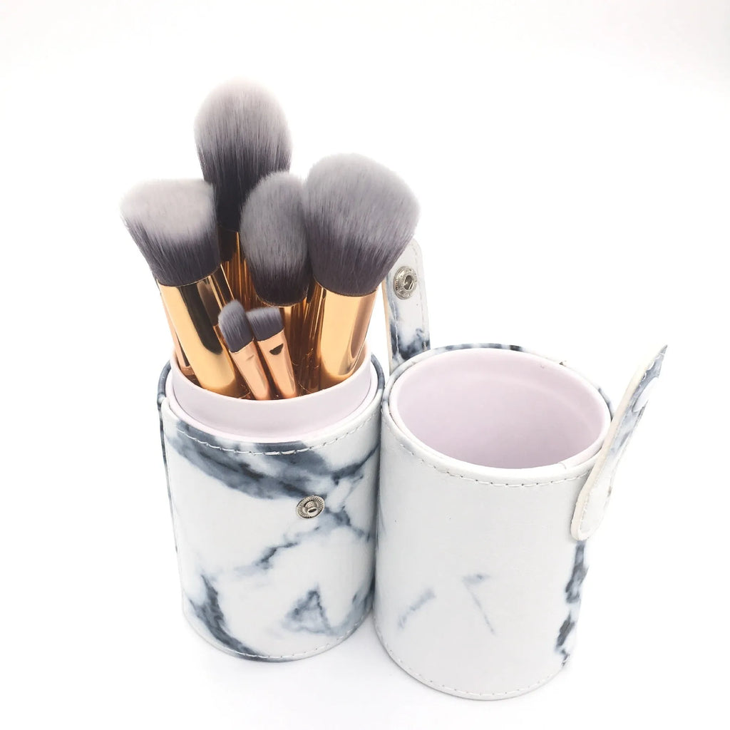 Marble pattern makeup brush set with 10 brushes and matching brush bag