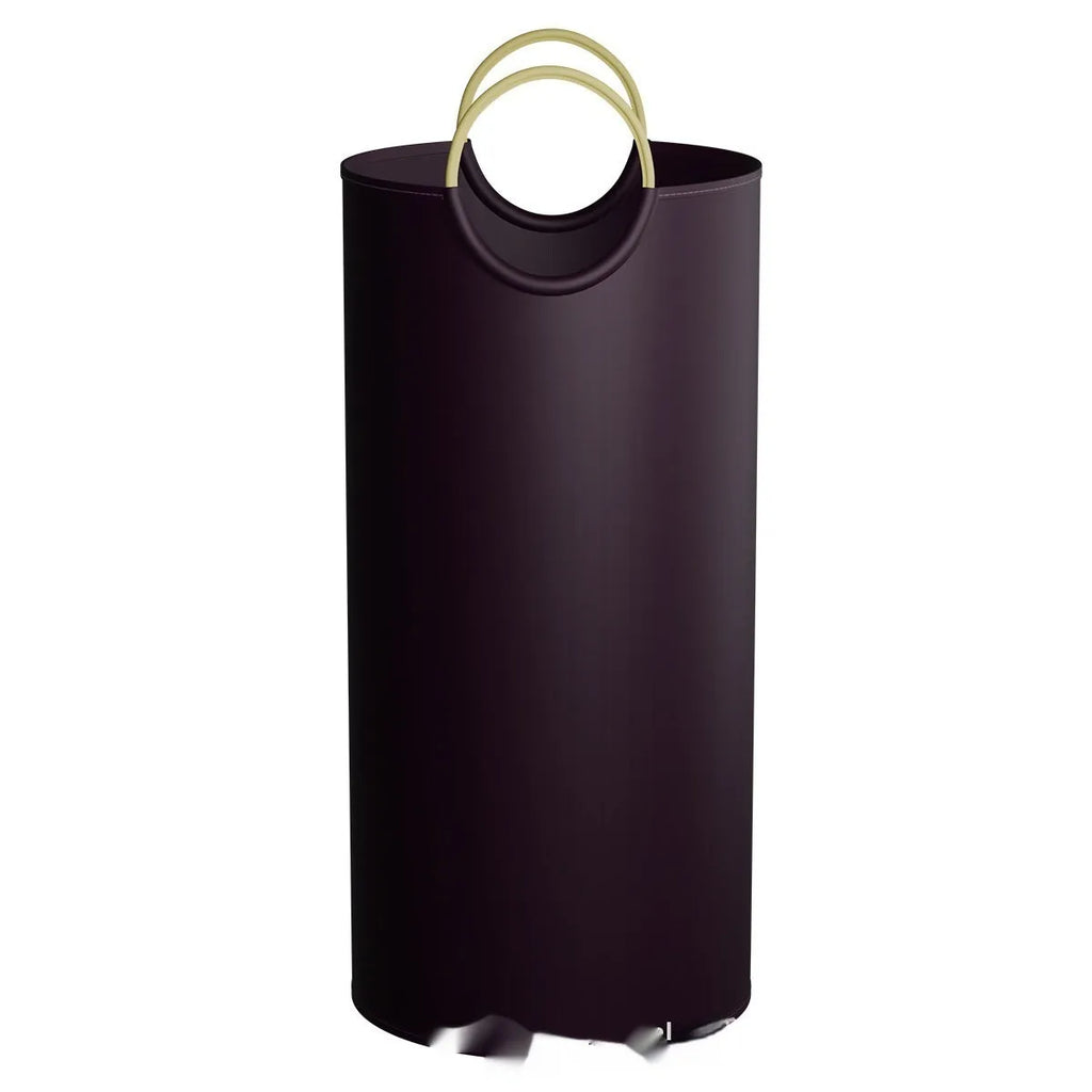Round portable plastic trash can for office and outdoor use.