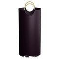 Round portable plastic trash can for office and outdoor use.