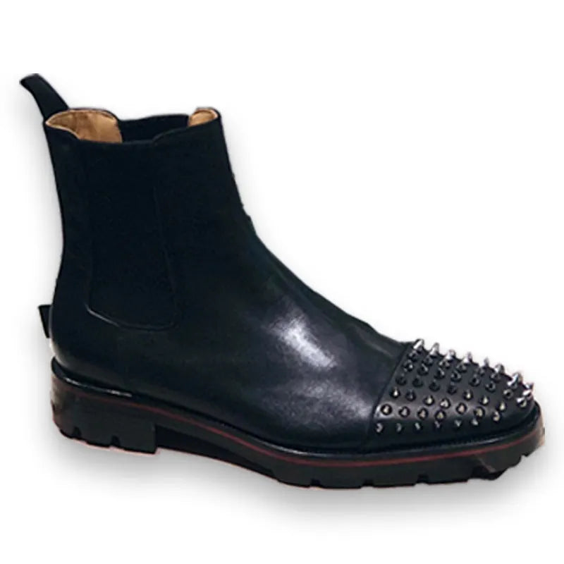 Leather high top business casual shoes in black with cowhide upper and leather sole