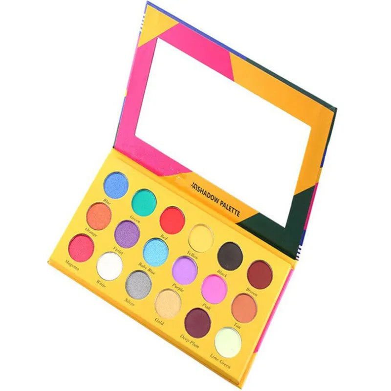 18 colour eyeshadow palette with matte and shimmer finishes in a compact case