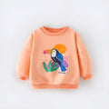 Girls cartoon animal print cotton sweater round neck long sleeve yellow pink