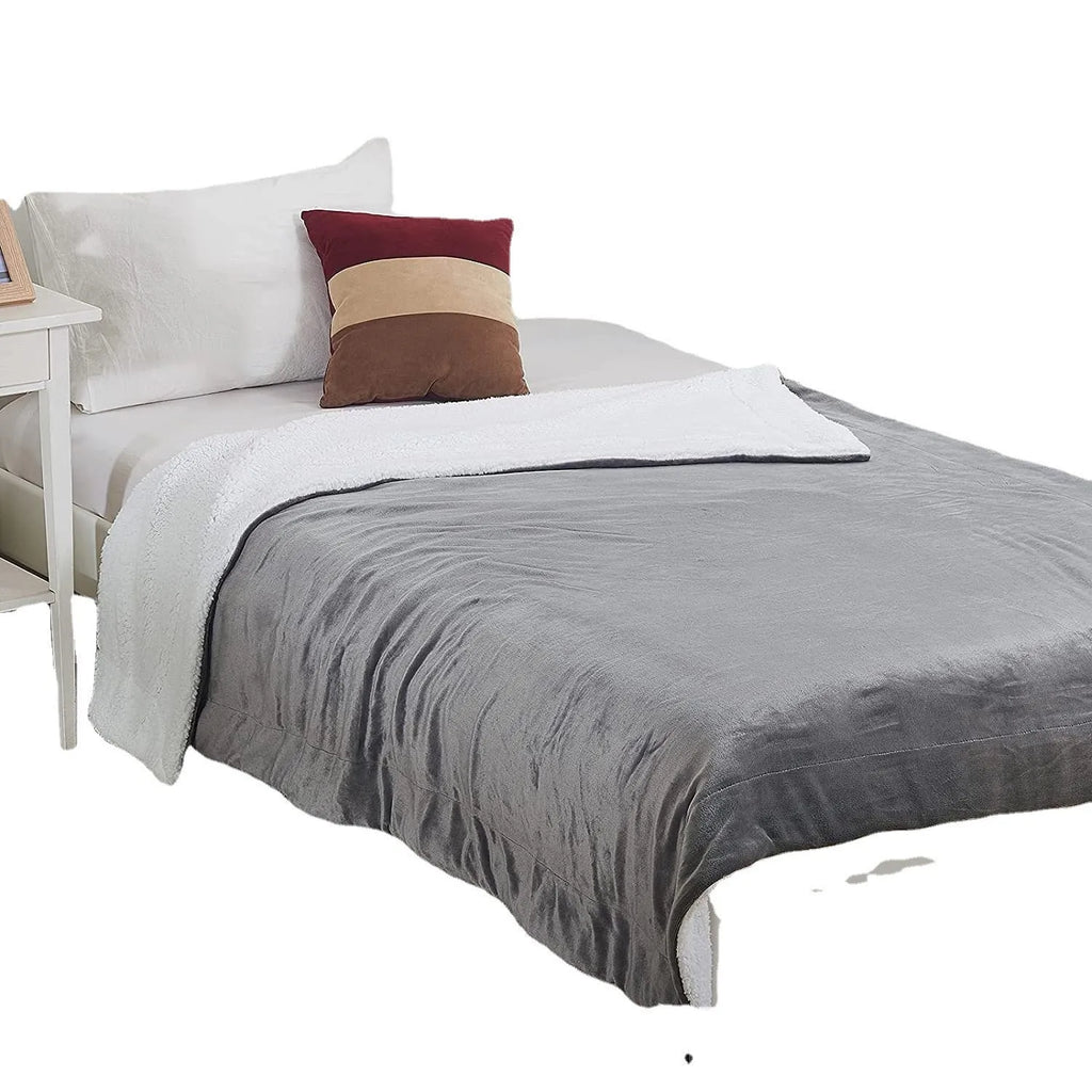 Grey and white USB electric heating blanket with intelligent temperature controls.