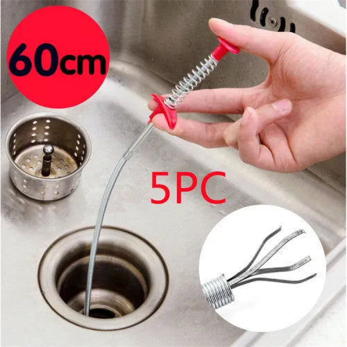 Sewer dredge spring pipe cleaning tool for kitchen sink drains in multiple colour options