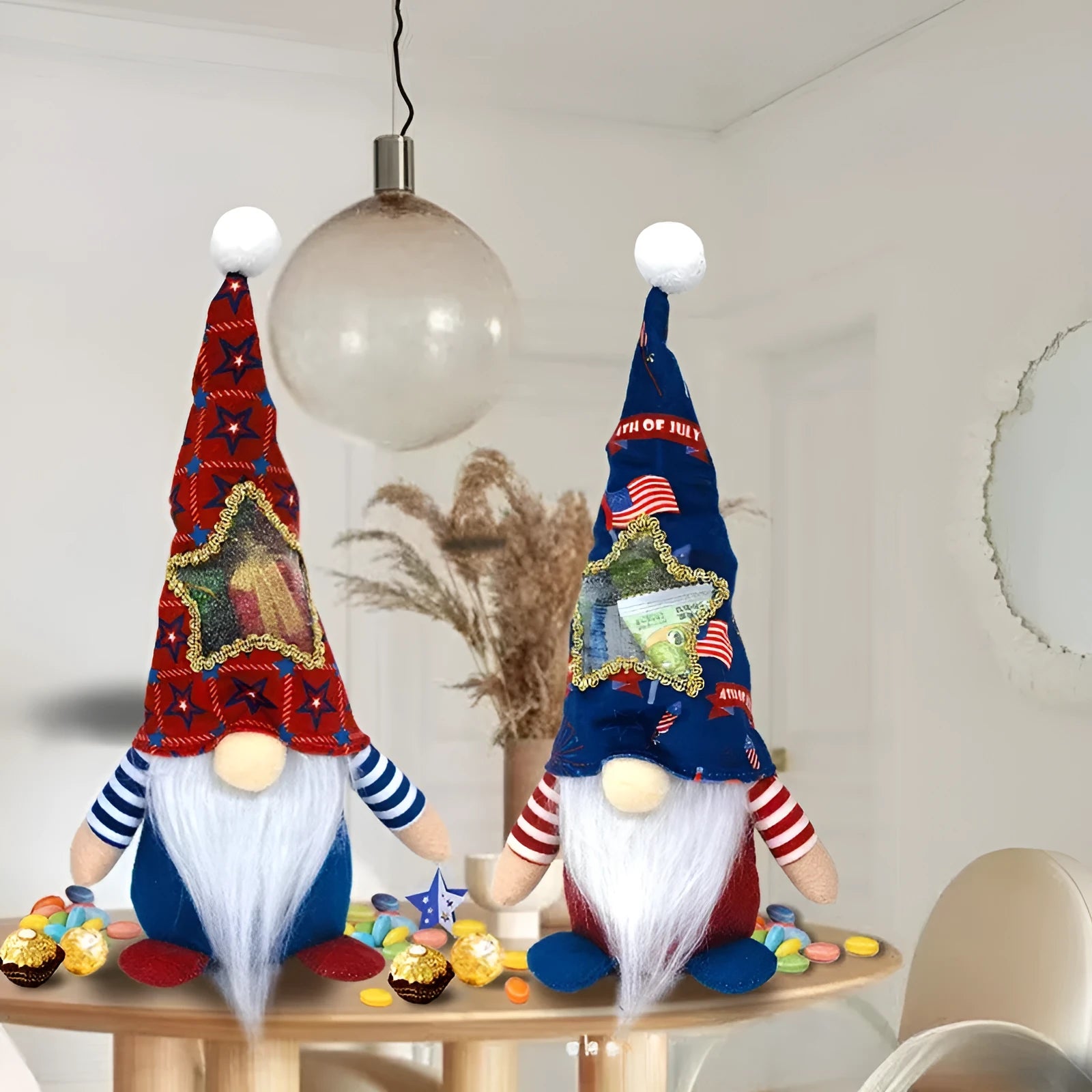 Two Rudolf-themed fabric doll Christmas ornaments with faceless baby doll design