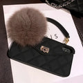 Plush hairball texture grid pattern TPU back cover case for iPhone in dark green, black, and ash grey.