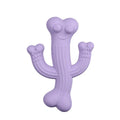 Cactus-shaped dog chew toy in bamboo fibre and rubber, shown in beige, blue, and purple colours.