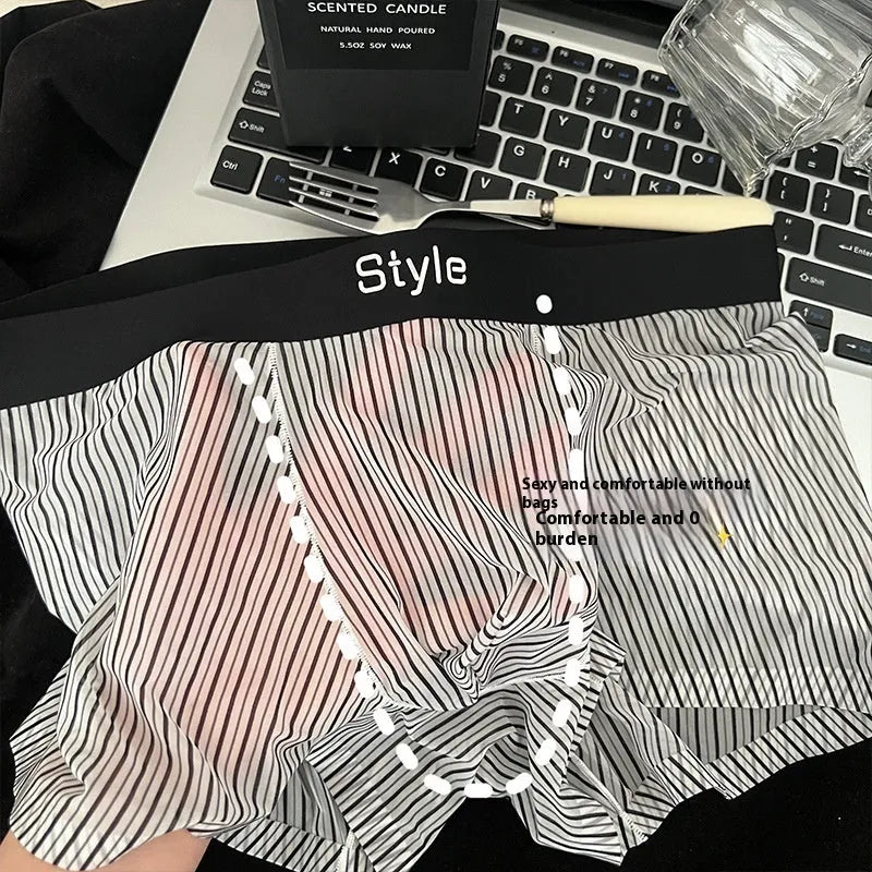 Men's black ice silk nylon boxer briefs with seamless mid waist design