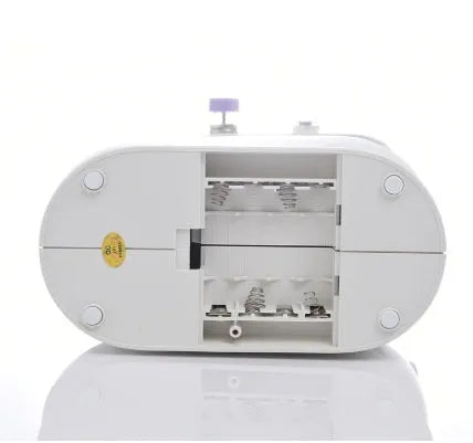 Electric mini household sewing machine showing compact 20cm size with power supply and accessories