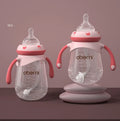 Wide caliber anti-colic baby bottle with handle in gourd shape design