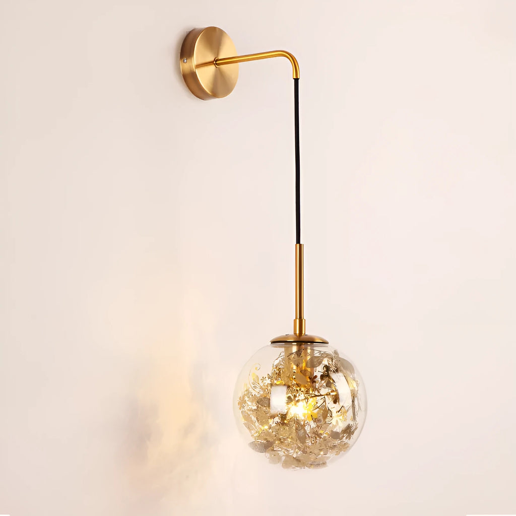 Modern simple glass wall bedside lamp in Golden Flower or Silver Flower finish, 15cm or 20cm size.