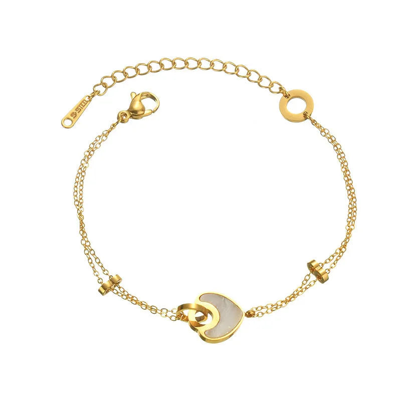 Women's stainless steel and resin bracelet with a double-layer loving heart design.