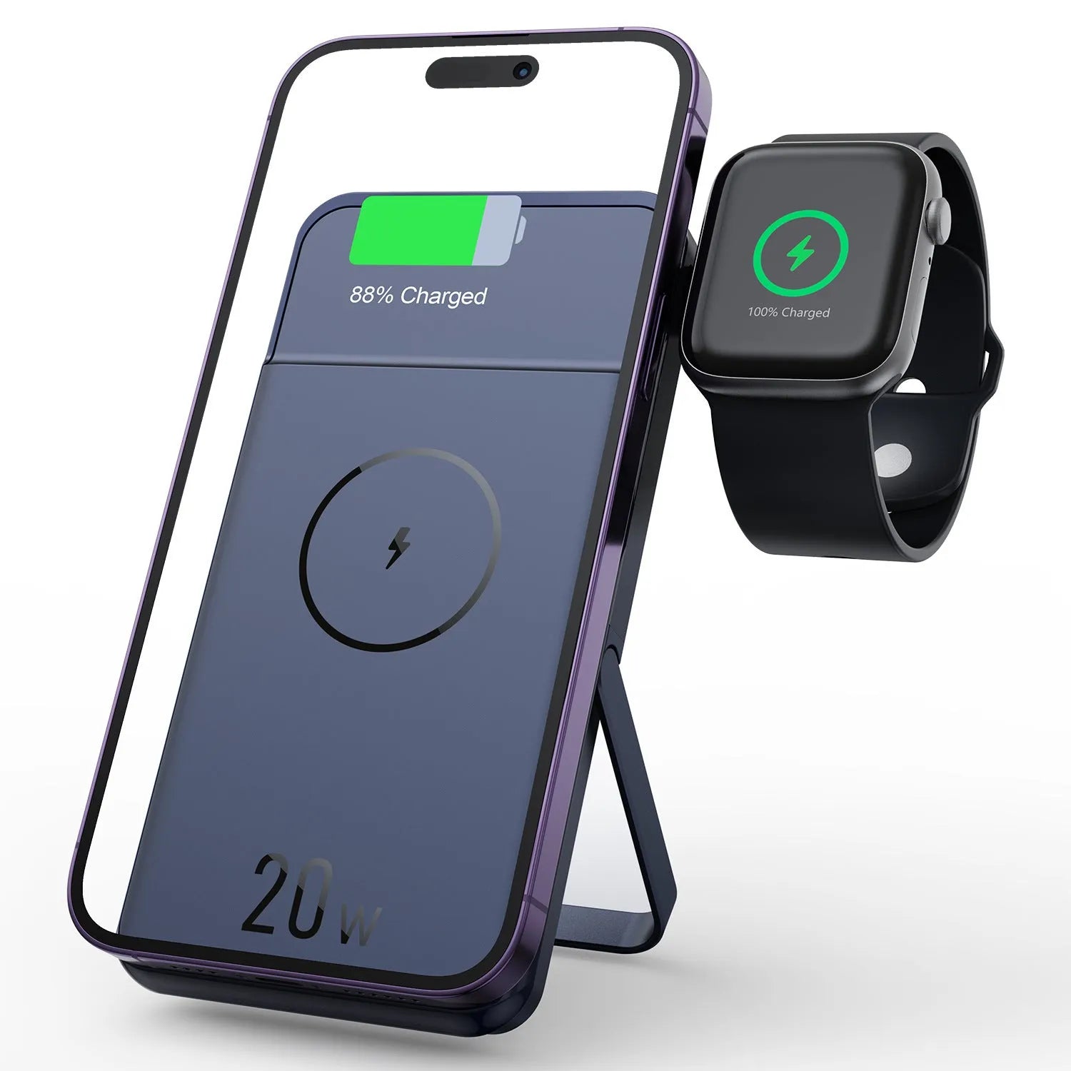 Black magnetic wireless power bank with 10000mAh capacity showing bracket design