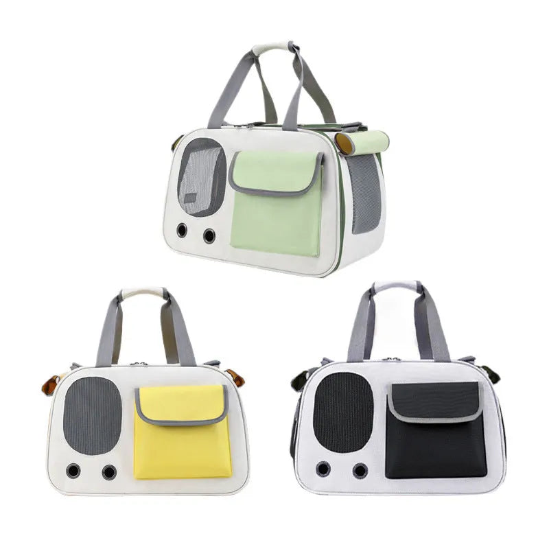 Foldable single shoulder pet carrier backpack in canvas material, shown in yellow colour.