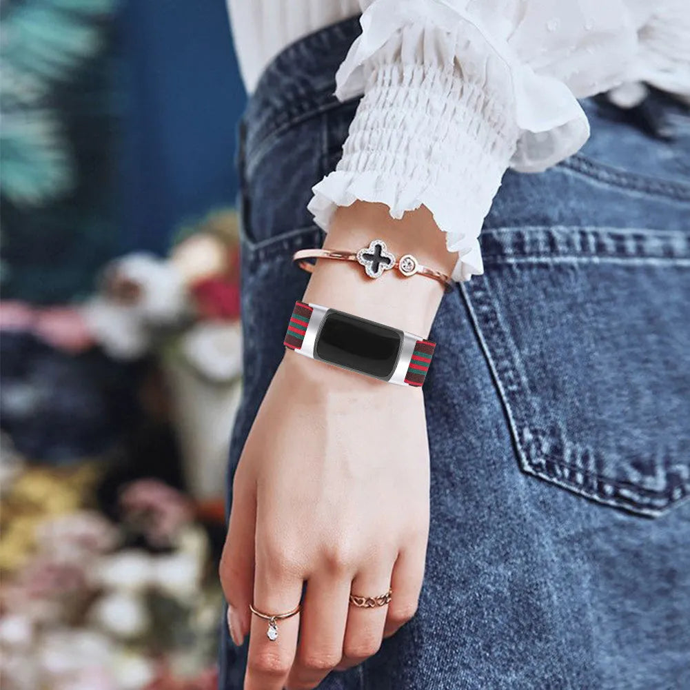 Printed elastic replacement strap for Fitbit Charge 6 watch in various colour designs