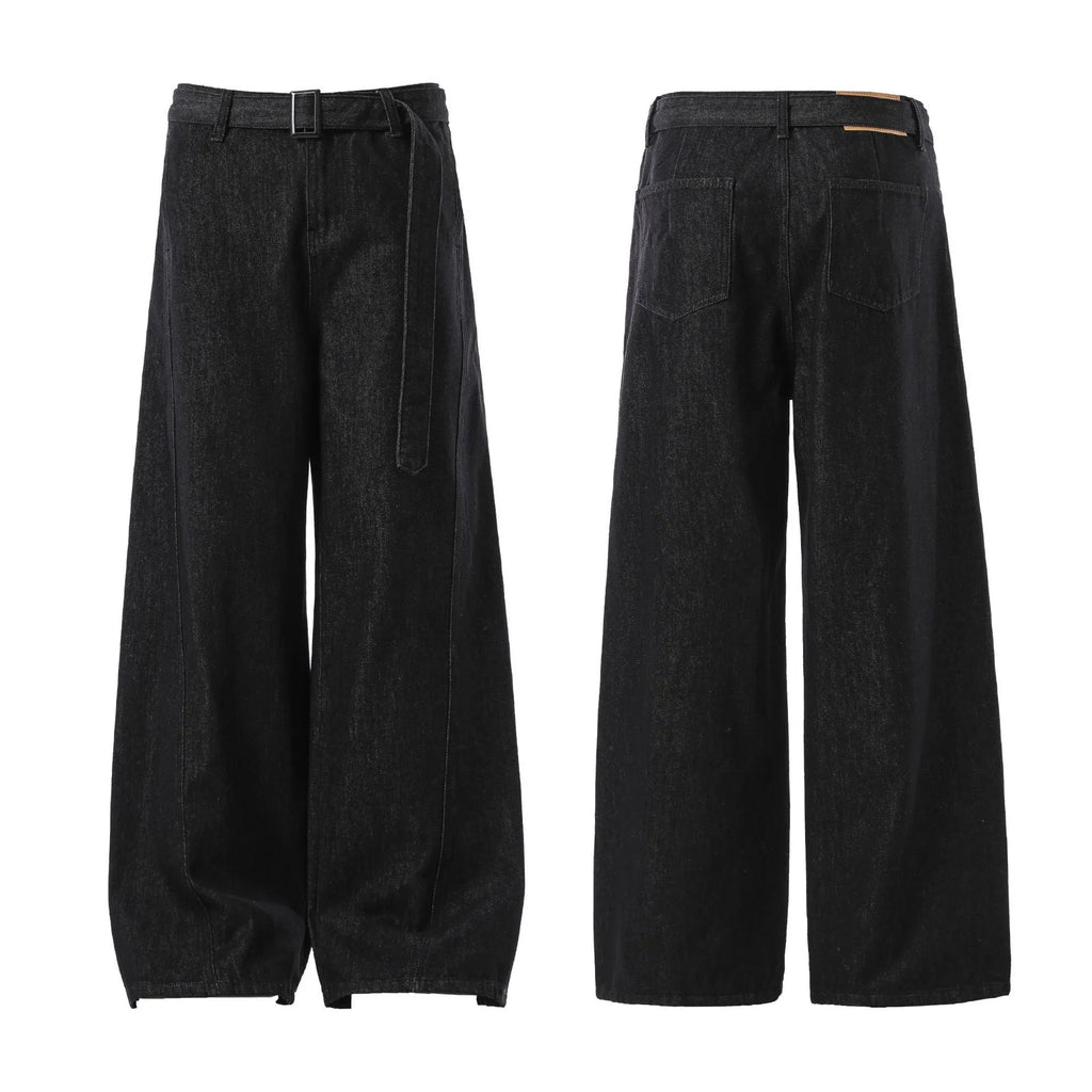 Women's black high-waist straight-leg jeans with retro gold wash detailing on denim.