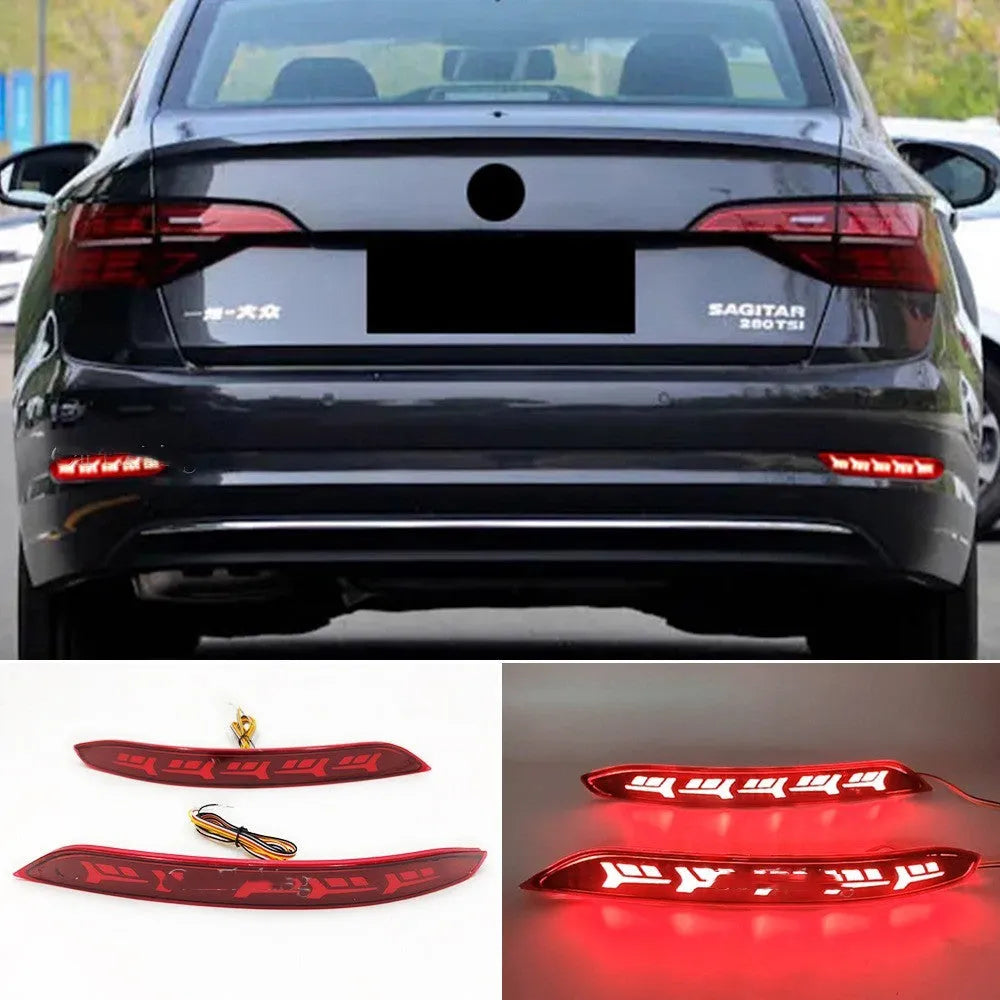 Volkswagen Sagitar rear bumper LED light with water flow pattern for brake and turn signals.