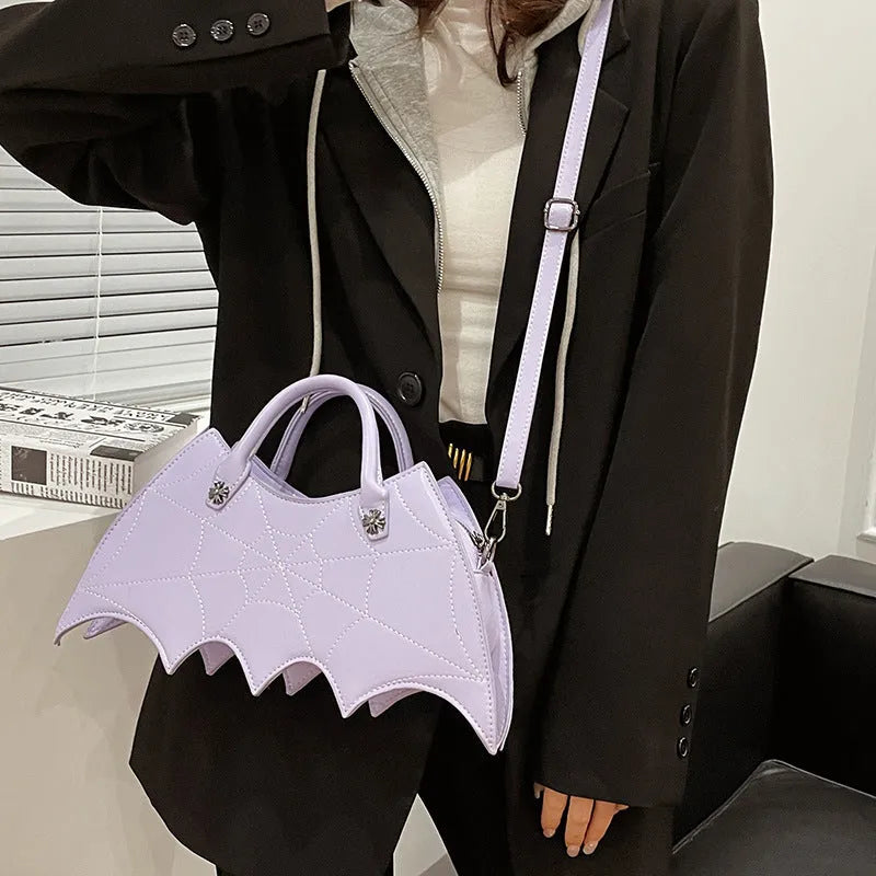 Black PU spider web shape messenger crossbody bag with embroidery and three shoulder straps