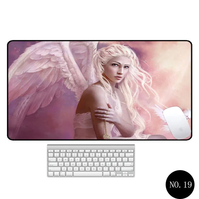 Angel pattern large non-slip mouse pad 300x600mm rubber cloth desk mat with thermal transfer design