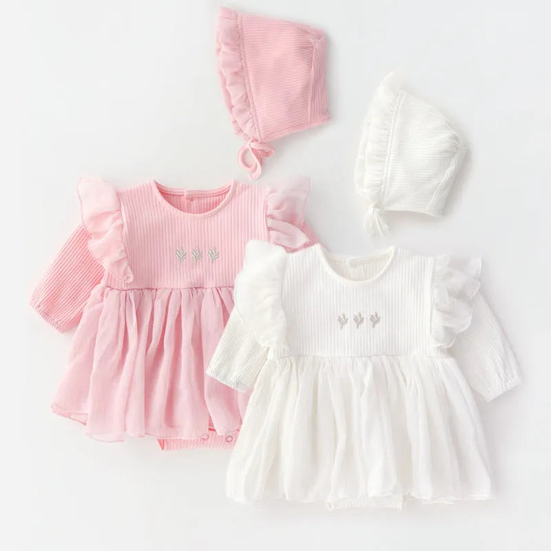 Cotton baby princess fluffy dress in pink, red, or white colours for infant special occasions