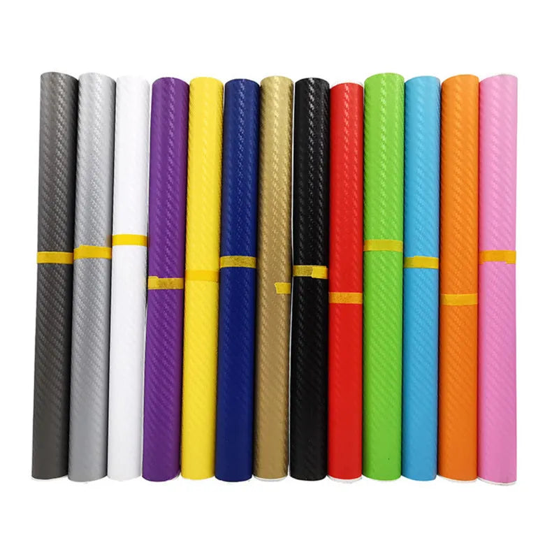 Roll of carbon fibre sticker for car decoration in various colours showing 3D texture