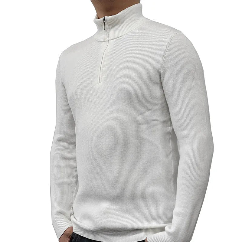Men's American-style half-turtleneck zipper sweater in cotton blend polyester fabric