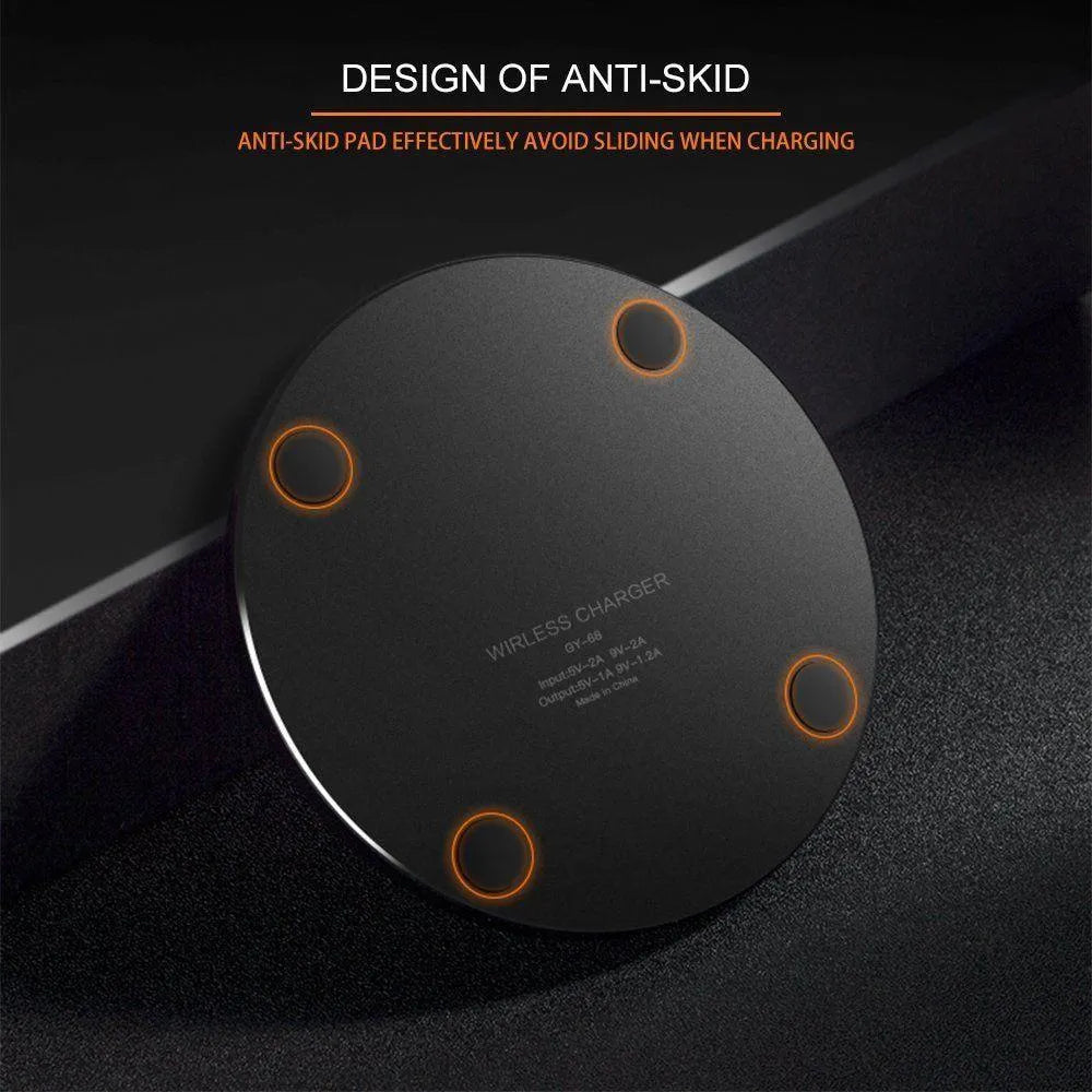 Black ultra-thin wireless charging pad with USB cable for 9V fast charging